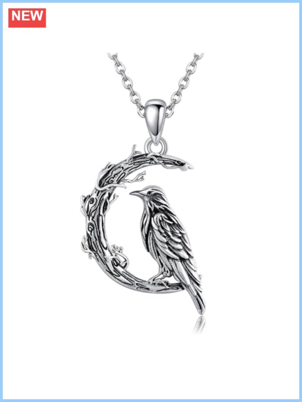 White Gold Plated Raven Pendant Necklace Adjustable Chain Gothic Bird Jewelry